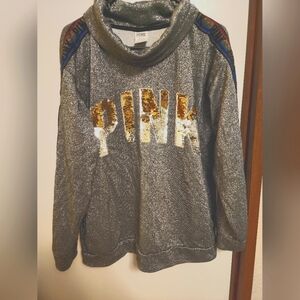 PINK Bling Flip Rainbow Bling Hoodie Sz Lg